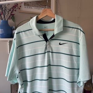 Nike Tiger Woods Men's Light Green / Blue Striped Golf Polo Shirt